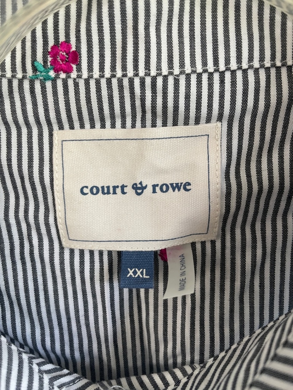NWT COURT & ROWE Striped Embroidered Floral Long-Sleeve Button Front Shirt XXL - Picture 2 of 12